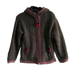 LAUNDROMAT Nepal Handmade Hooded Sweater Jacket Brown Red M